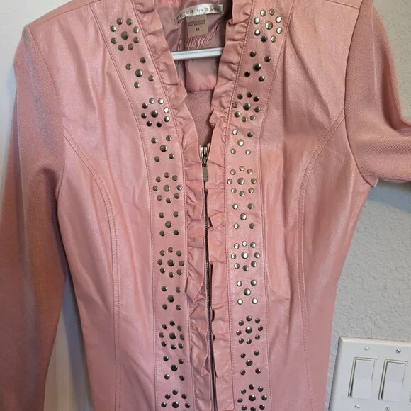 Pearl Pink STUDDED LEATHER & Knit Jacket! | M | Nygard | EUC - Picture 2 of 9